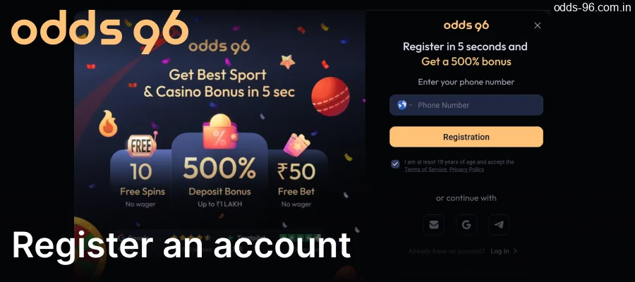 Create an account on the CV666 Casino Bonuses website
