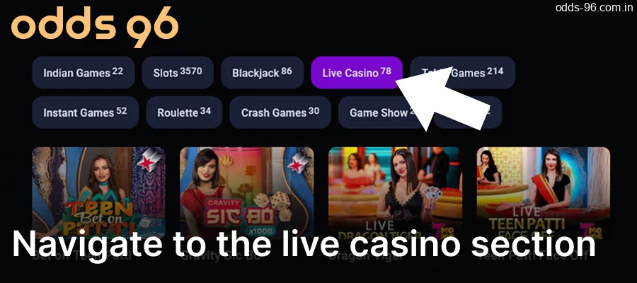 Visit the Live Casino section of the CV666 Casino Bonuseswebsite