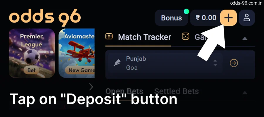 Tap on "Deposit" button on the CV666 Casino Bonuses website