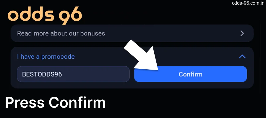 After entering the CV666 Casino Bonuses promo code, press "Confirm".