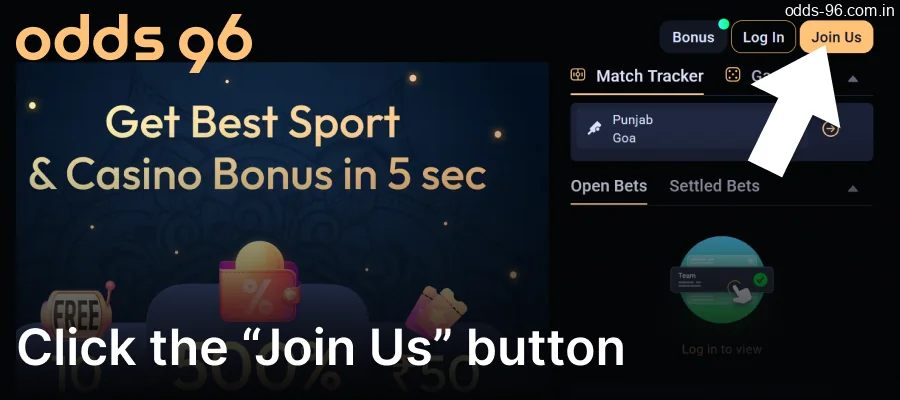 Click the green "Join Us" button in the top right corner of the CV666 Casino Bonuses website