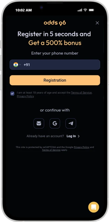 Screenshot of the CV666 Casino Bonuses App Registration form